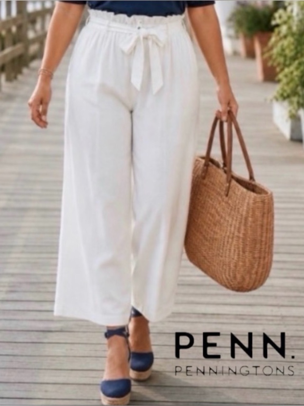 28W PENN Tie-Waist Paperbag Flowy Culotte Pants in Ivory